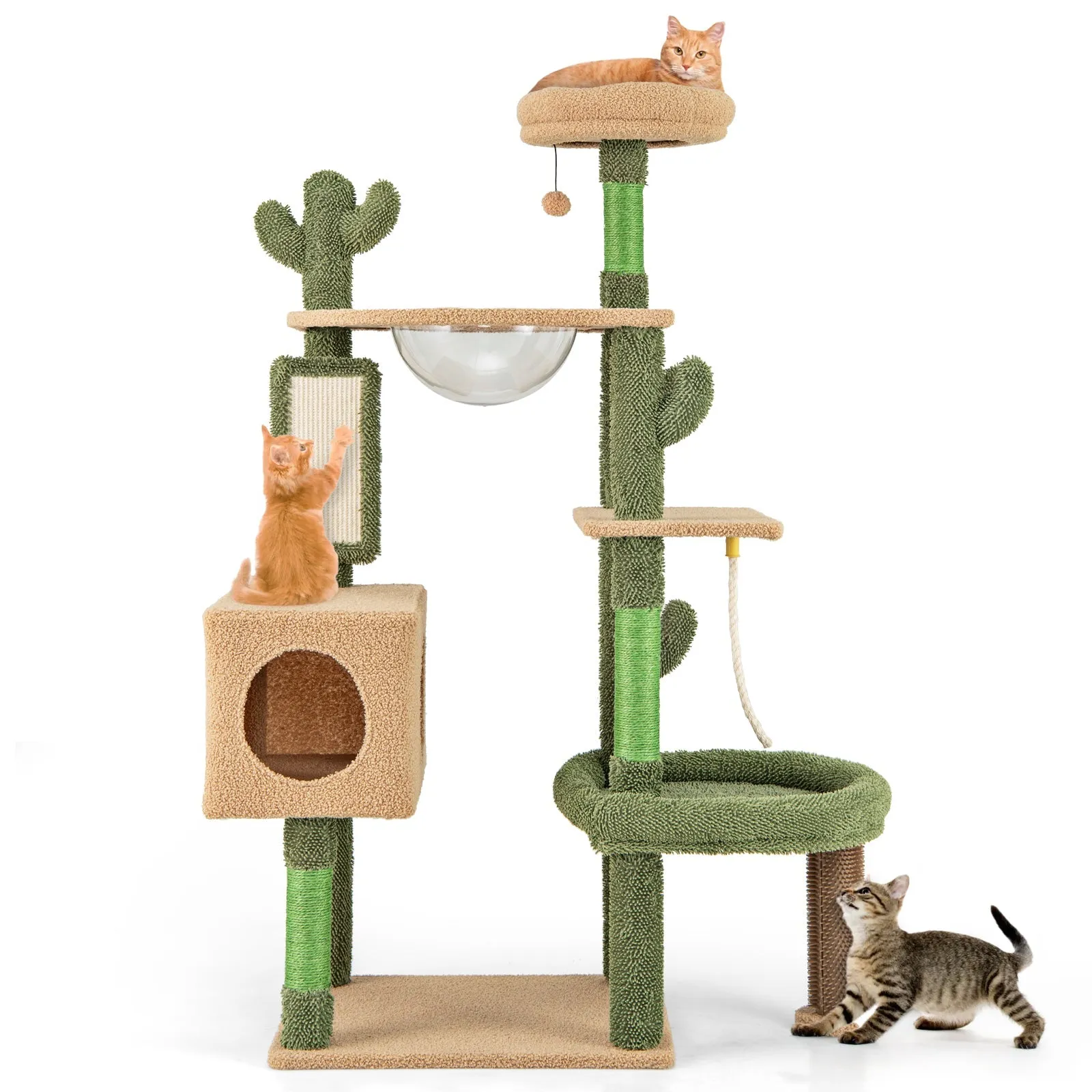 150 cm Multi-level Cactus Cat Tree for Indoor Cats-Green