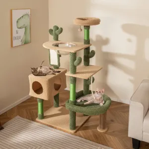 150 cm Multi-level Cactus Cat Tree for Indoor Cats-Green