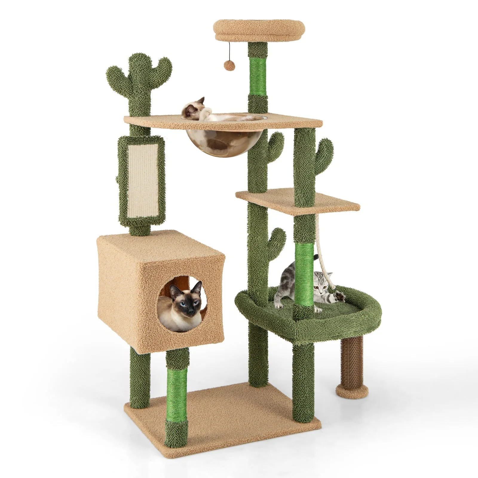 150 cm Multi-level Cactus Cat Tree for Indoor Cats-Green