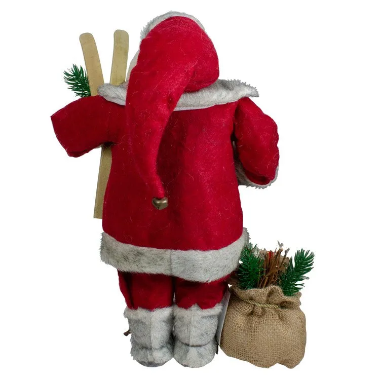 18" Standing Santa Christmas Figurine with Skis and Fur Boots