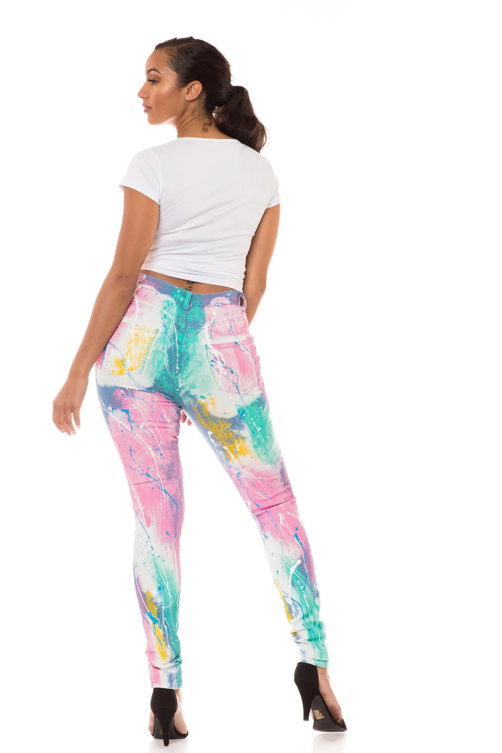 4229 Women's  Super High Waisted Tie Dye Painted Skinny Jeans