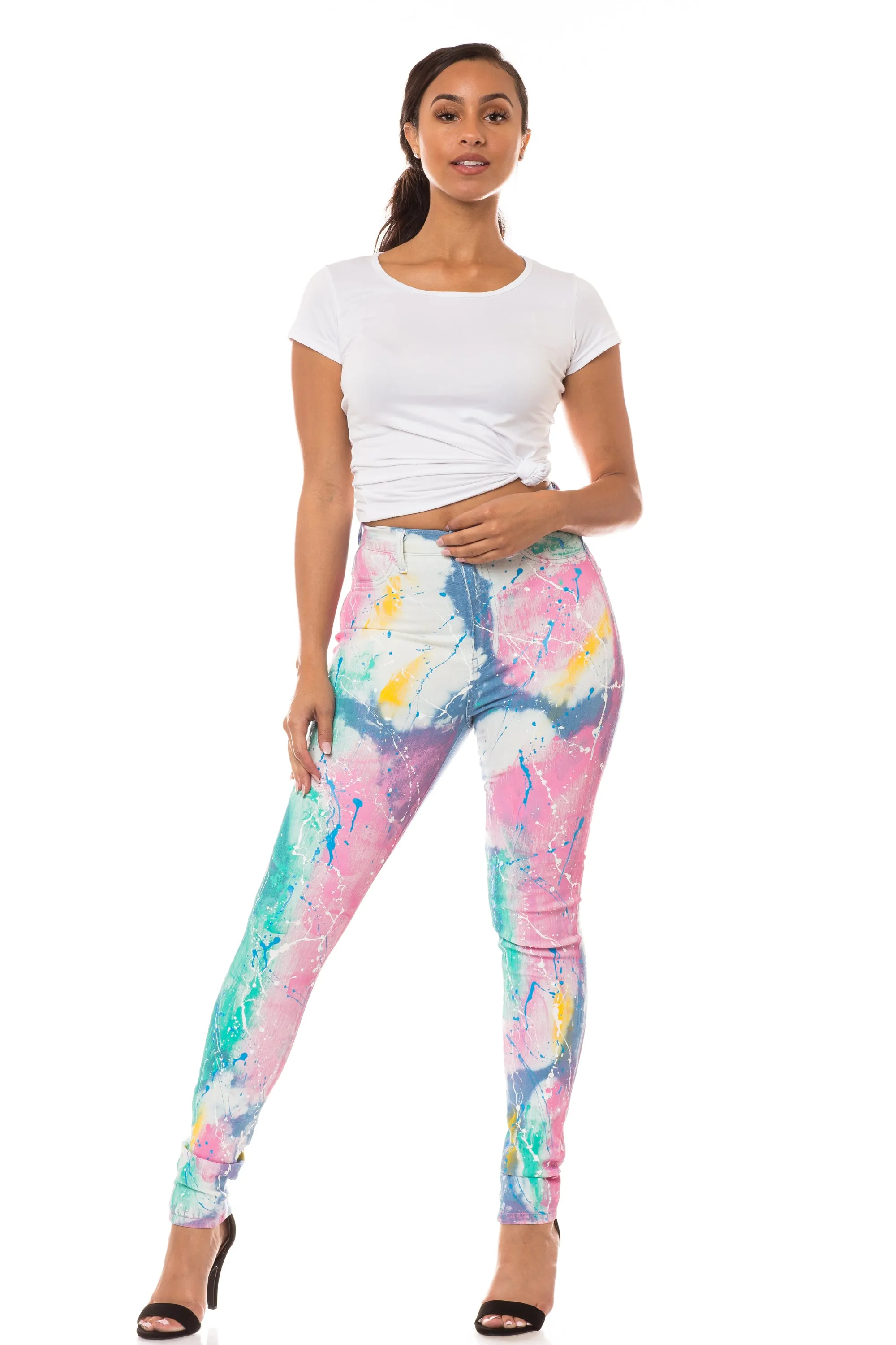 4229 Women's  Super High Waisted Tie Dye Painted Skinny Jeans