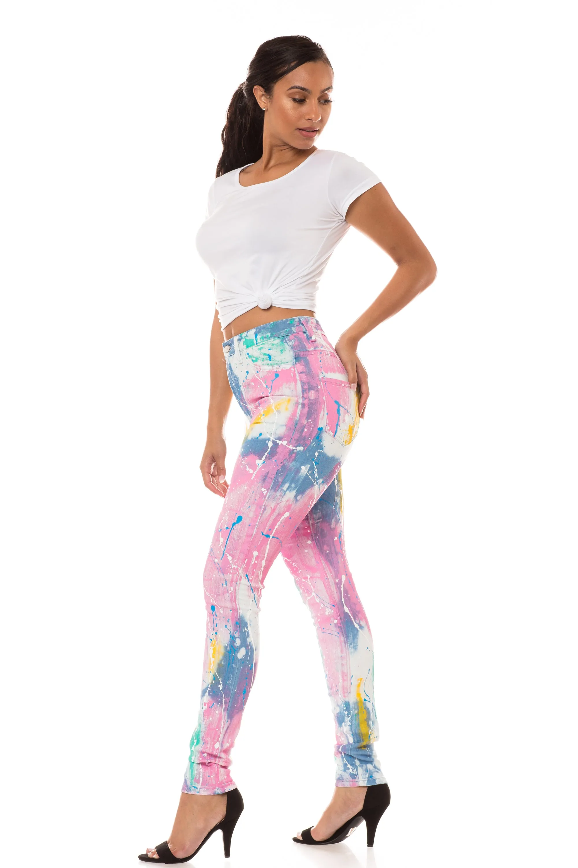 4229 Women's  Super High Waisted Tie Dye Painted Skinny Jeans