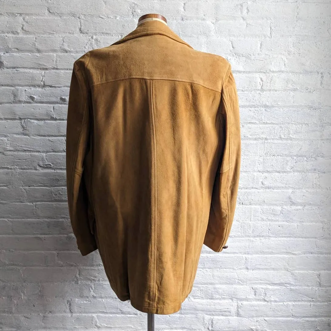 70s Vintage Western Minimalist Suede Blazer Warm Caramel Leather Cowgirl Jacket