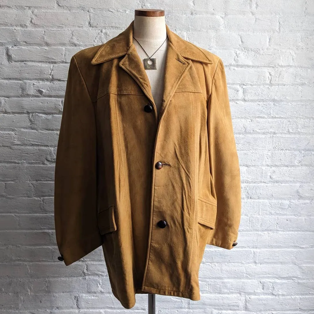 70s Vintage Western Minimalist Suede Blazer Warm Caramel Leather Cowgirl Jacket