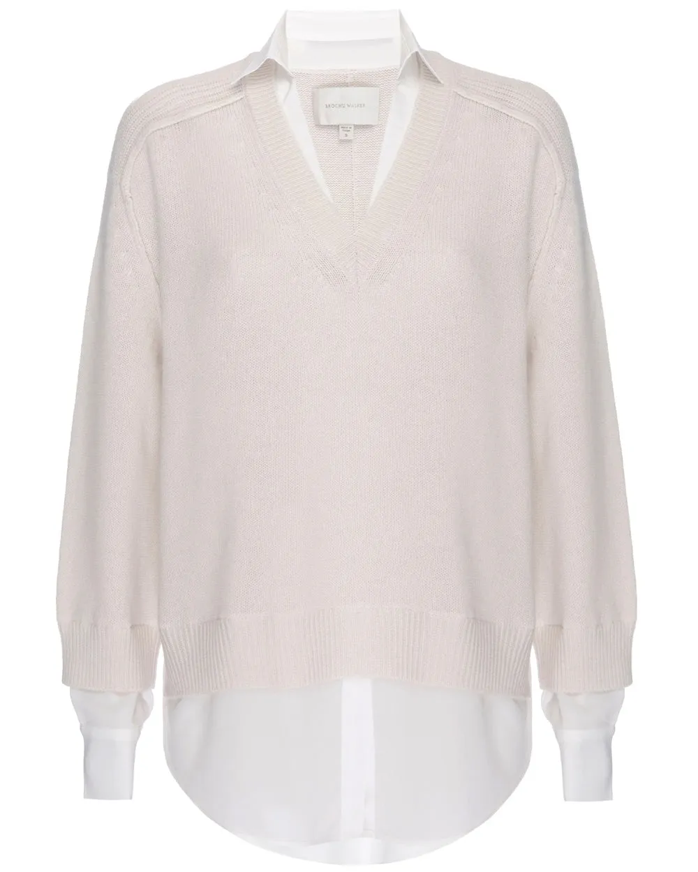 Almond and White V Neck Layered Pullover