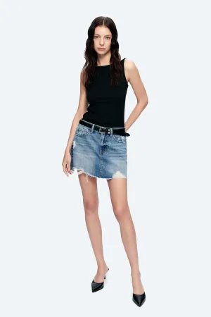 Anna Distressed Mini Denim Skirt