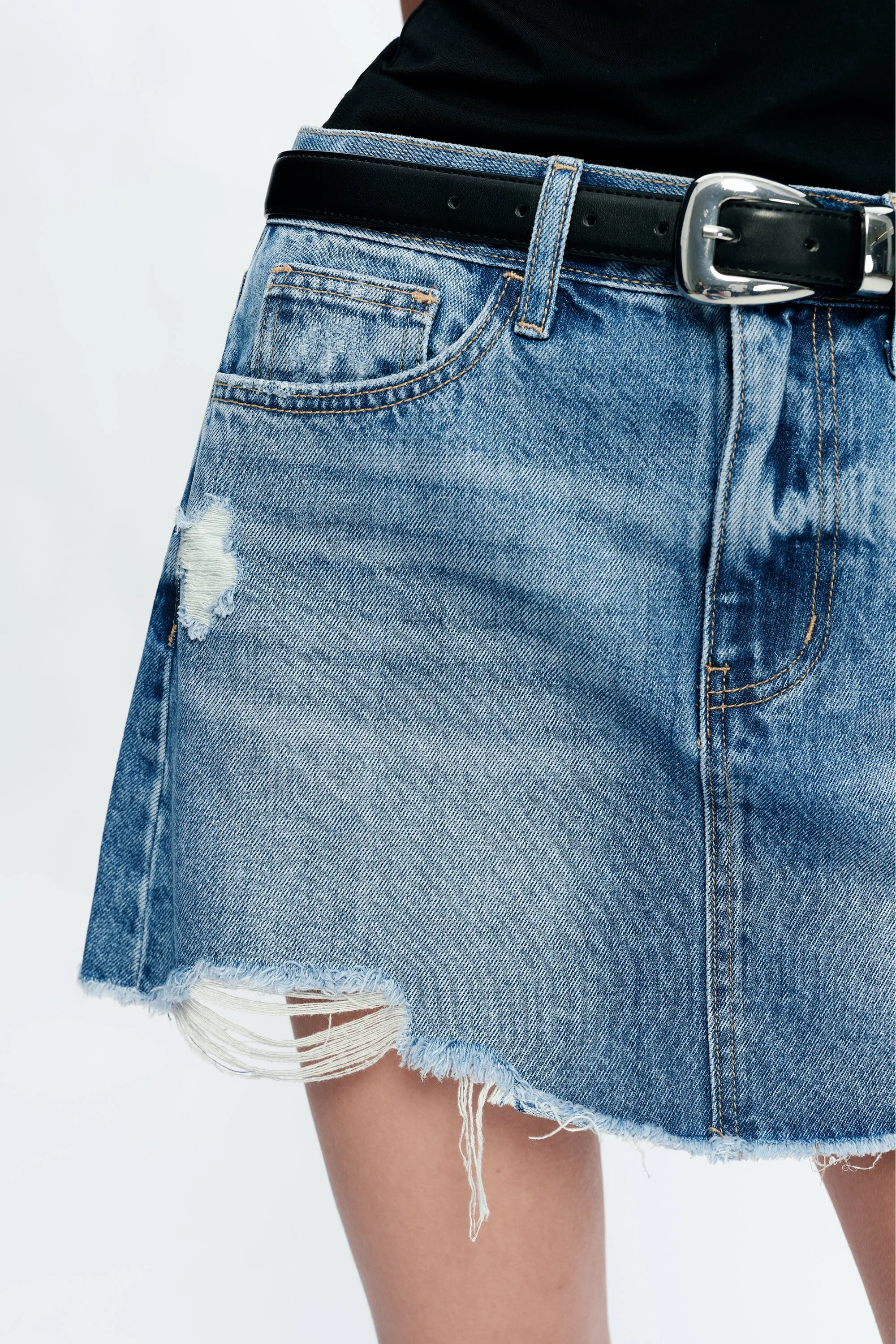 Anna Distressed Mini Denim Skirt