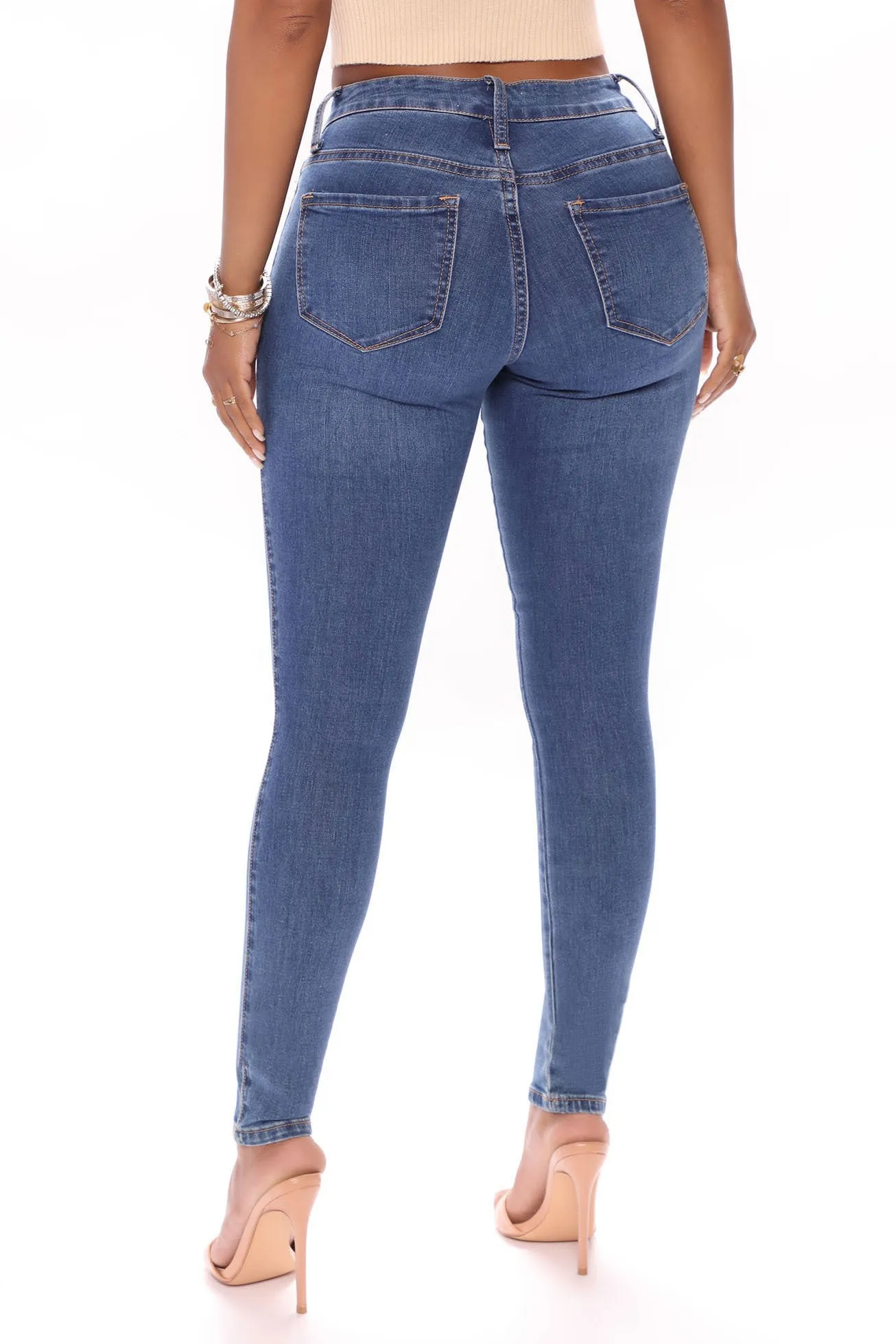 Anna Super Stretch Mid Rise Skinny Jeans - Medium Blue Wash