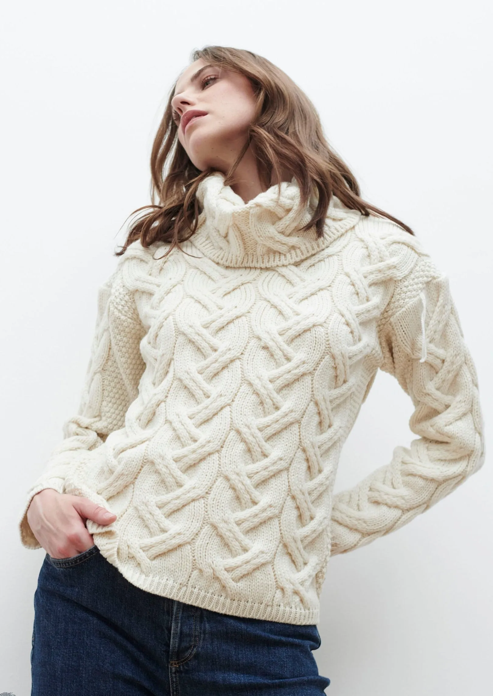 Aran Cowl Neck Chunky Sweater | Natural