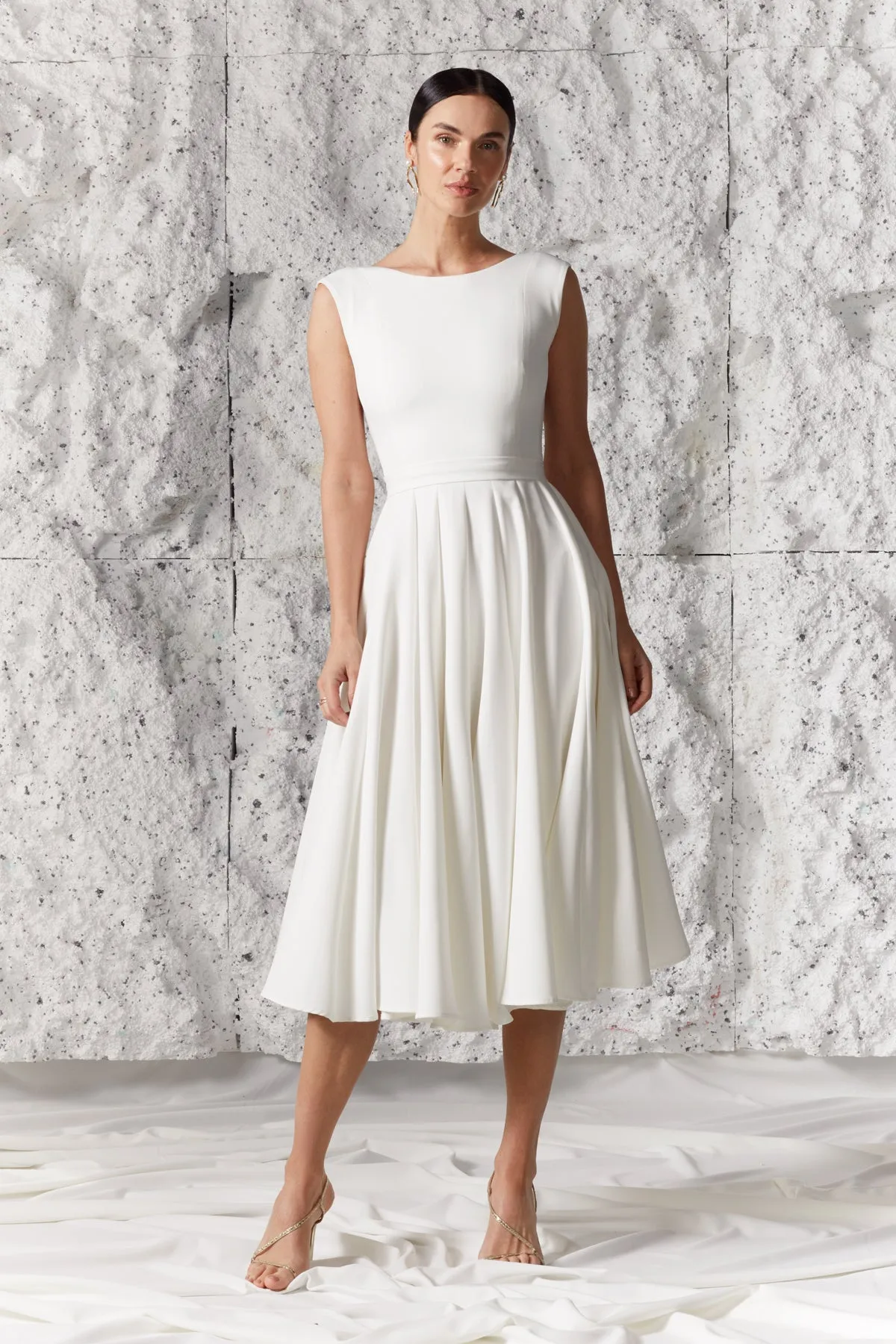 ARIOSE elegant pleated midi wedding dress