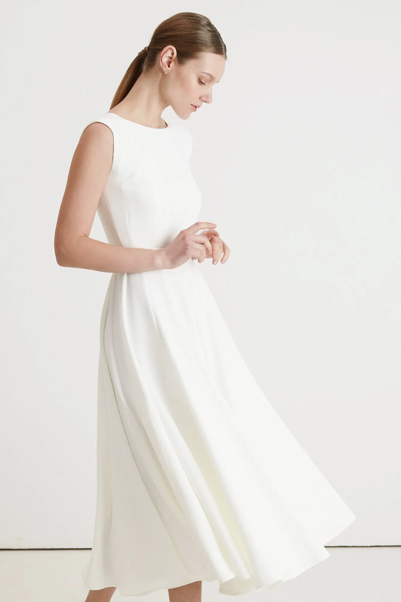 ARIOSE elegant pleated midi wedding dress