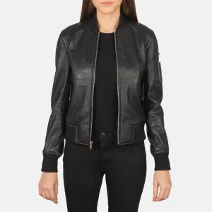 Ava Ma-1 Black Leather Bomber Jacket