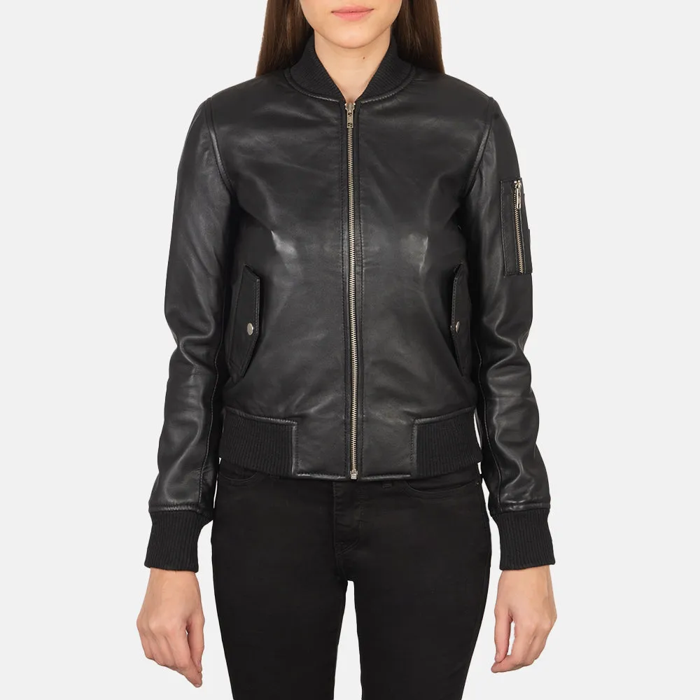 Ava Ma-1 Black Leather Bomber Jacket