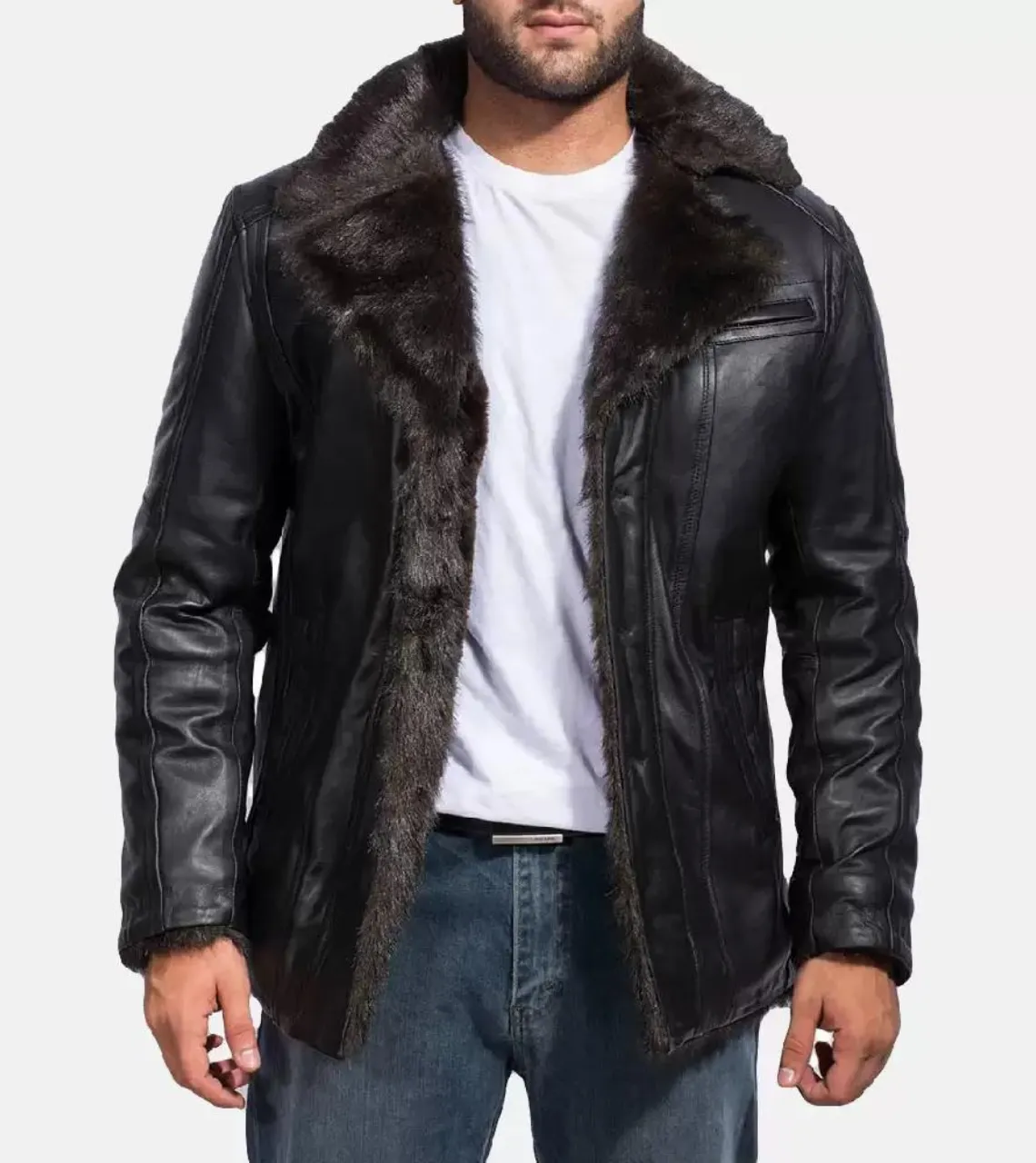 B3 Bomber Black Furrmax Men's Leather Coat