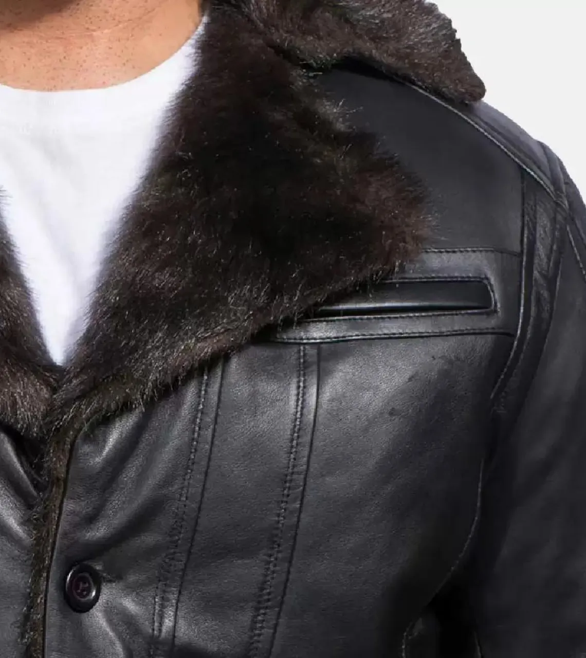 B3 Bomber Black Furrmax Men's Leather Coat