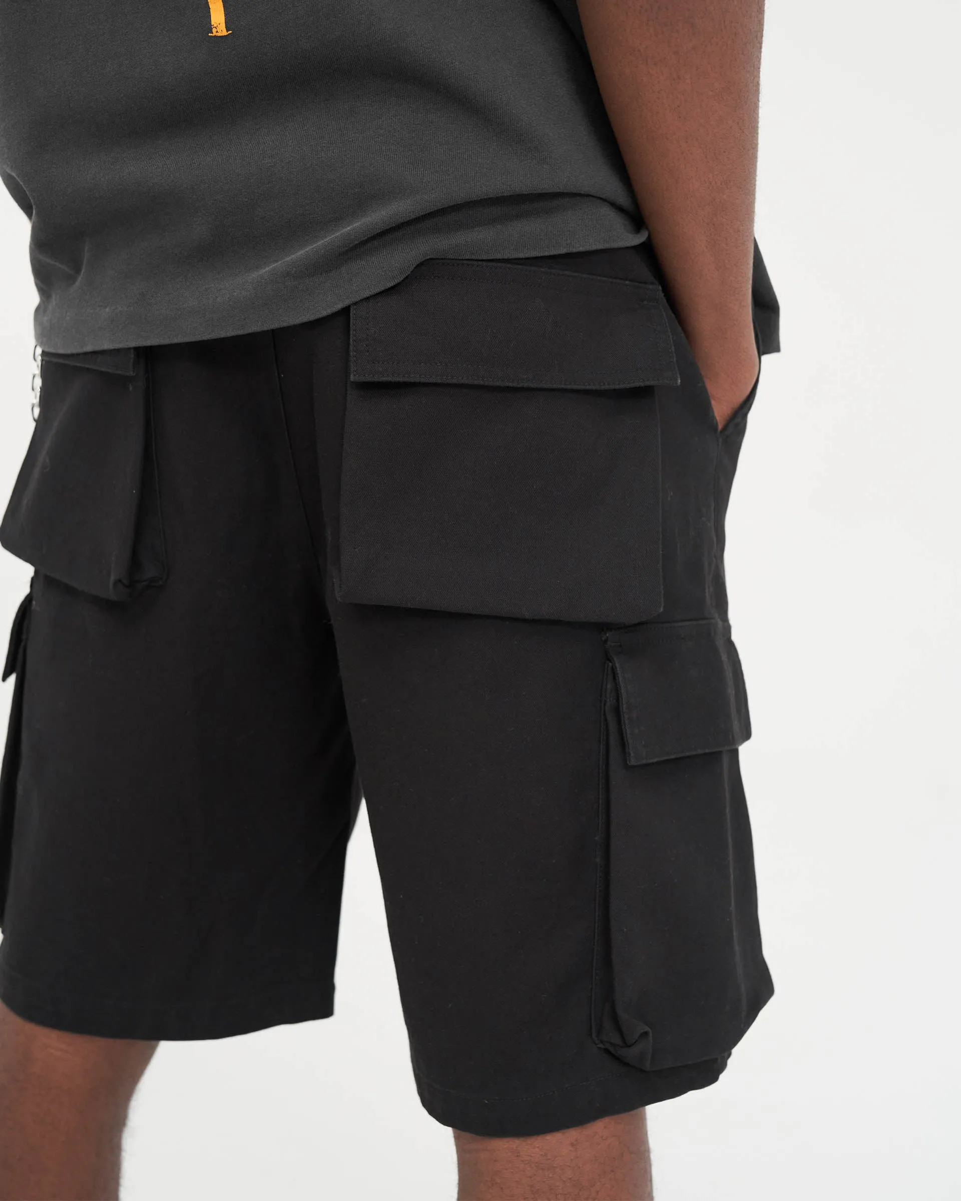 Baggy Cotton Cargo Short - Black