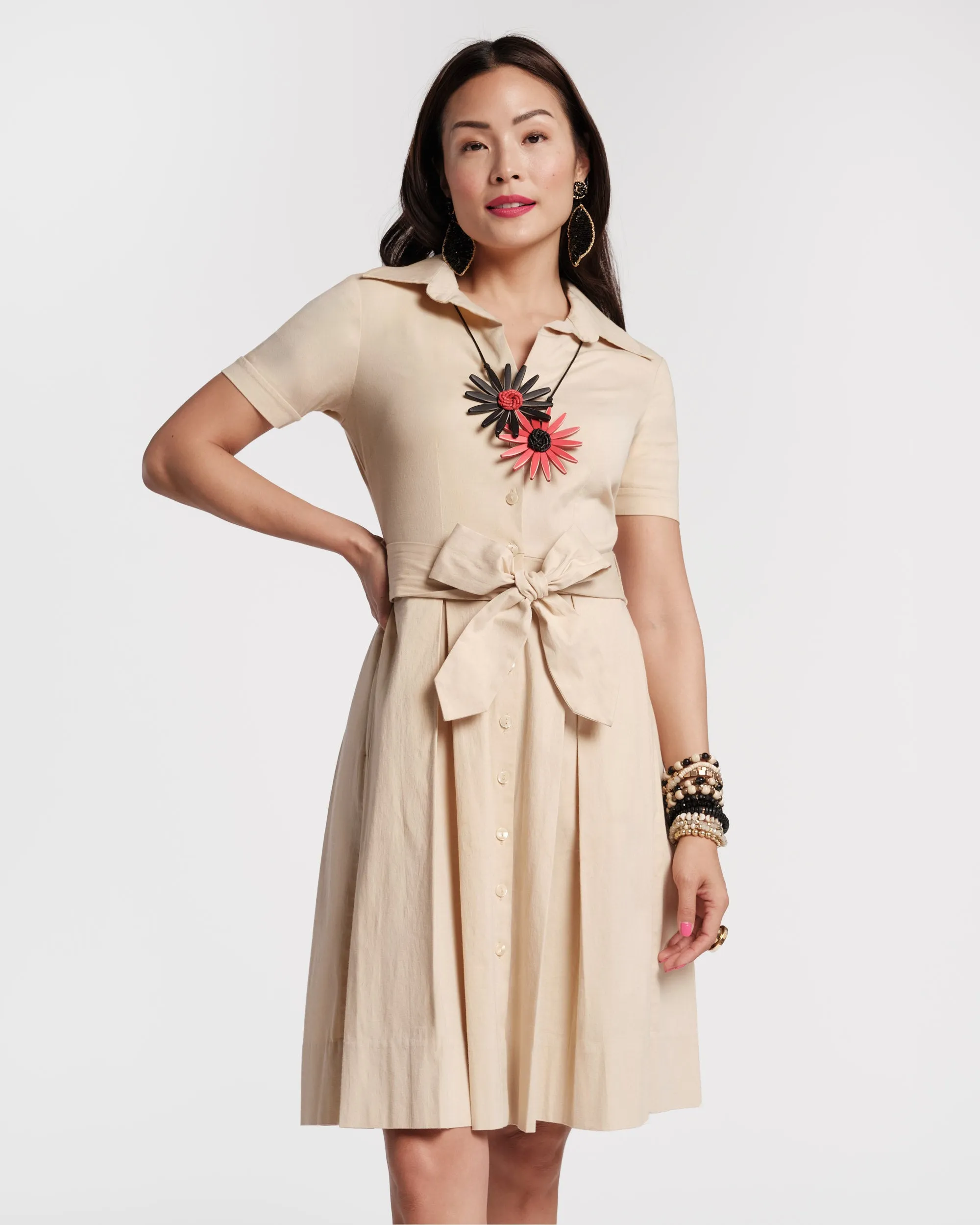 Bella Midi Dress Cotton Khaki