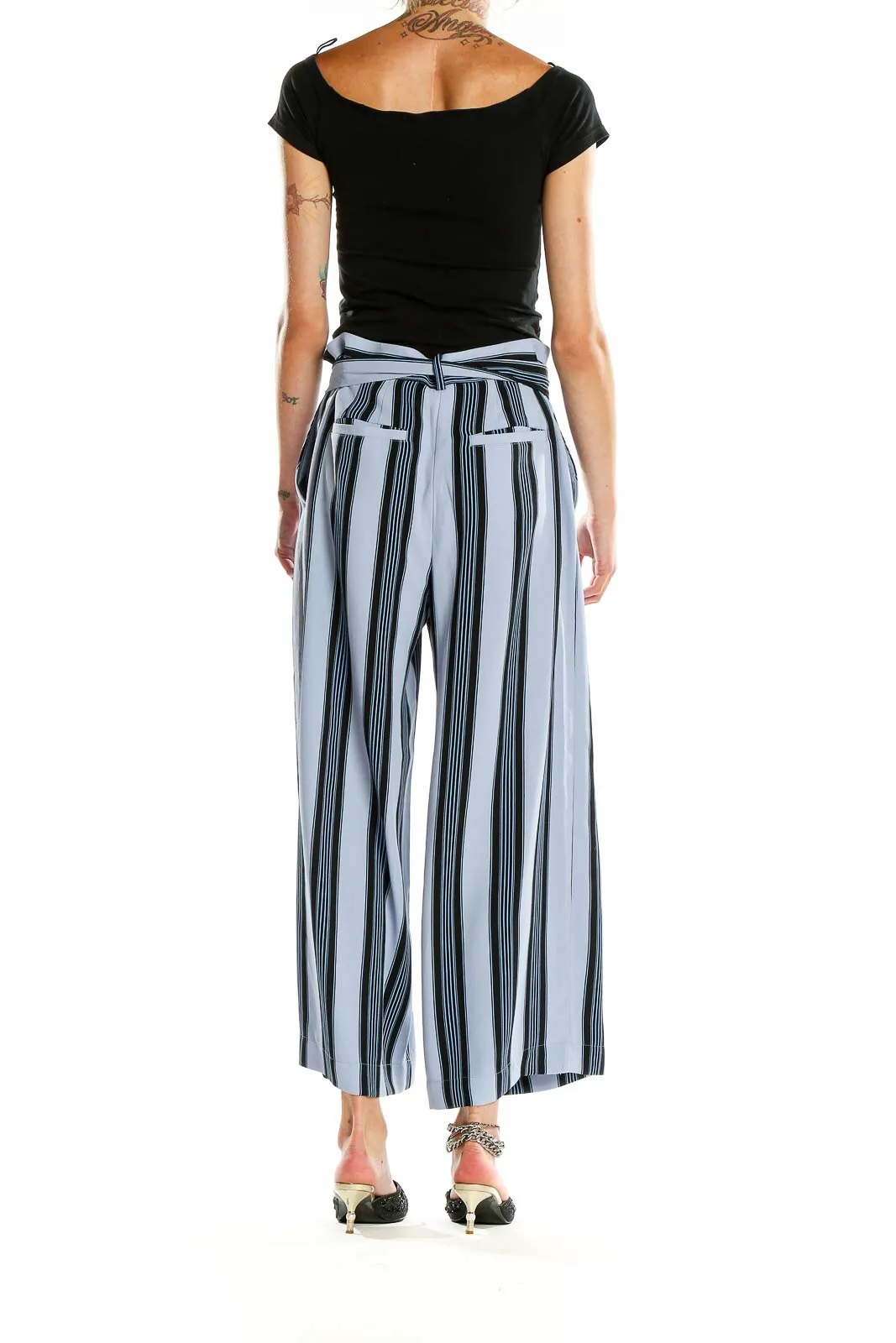 Blue Striped Wide-Leg Trousers