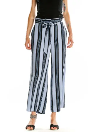 Blue Striped Wide-Leg Trousers