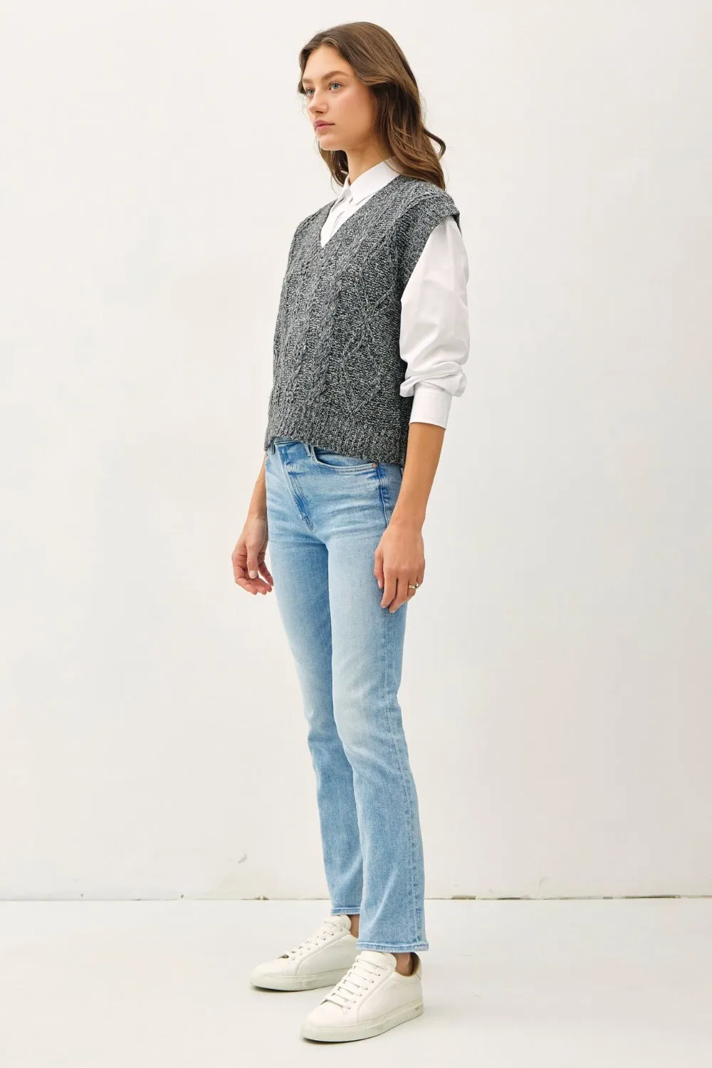 Blue Zone Planet |  Be Cool Cable Knit V-Neck Sweater Vest