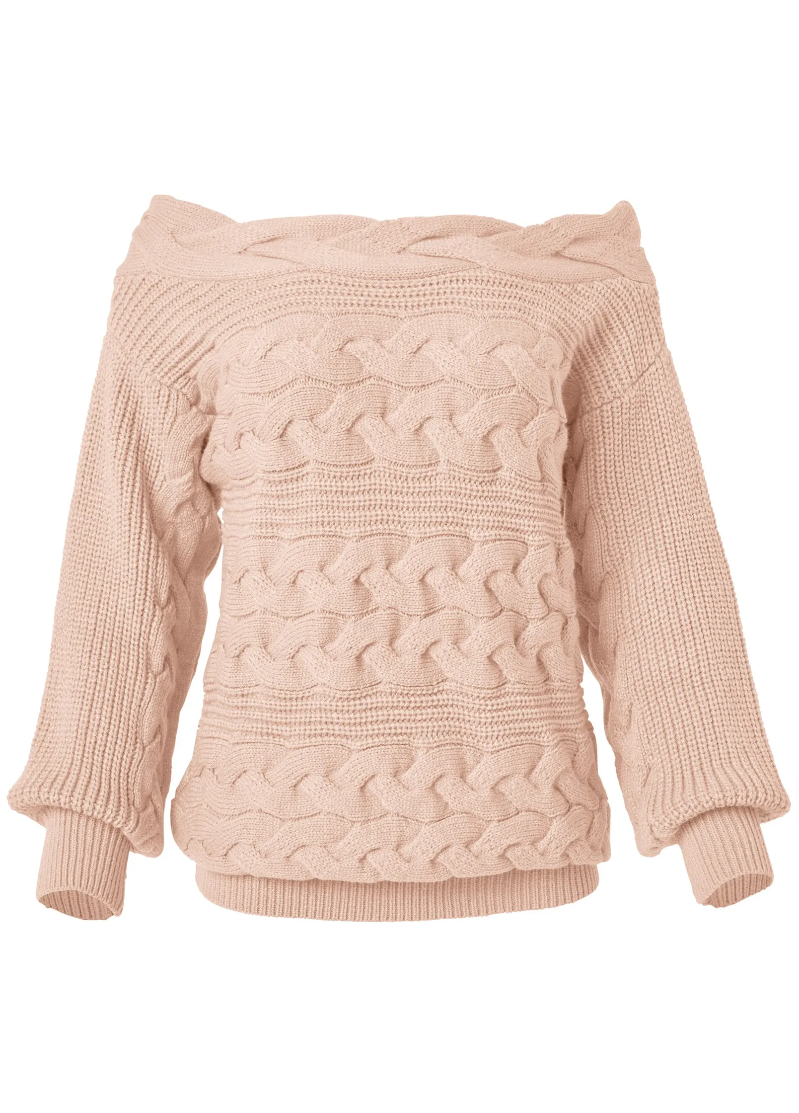 Boatneck Cable Knit Sweater - Peach