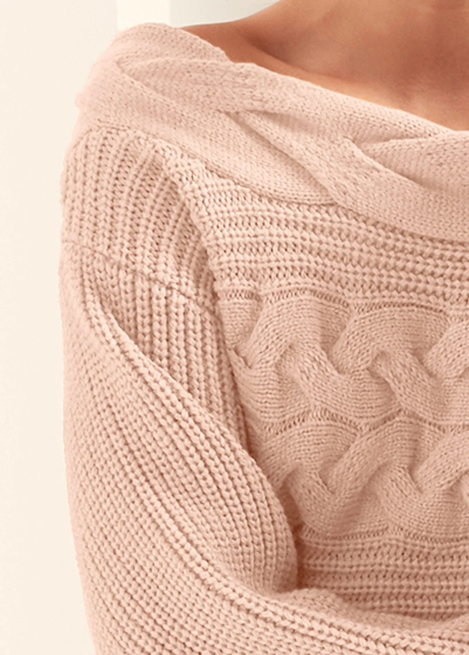 Boatneck Cable Knit Sweater - Peach