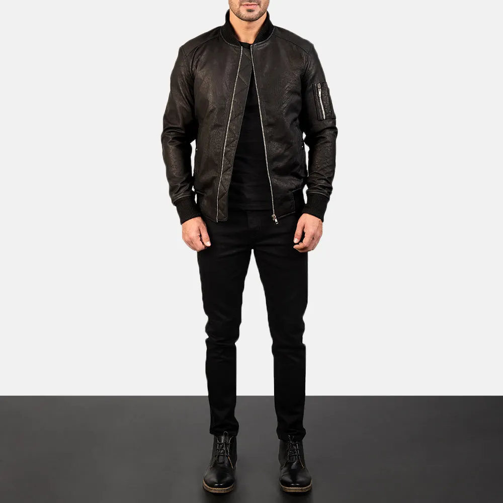 Bomia Ma-1 Distressed Black Leather Bomber Jacket