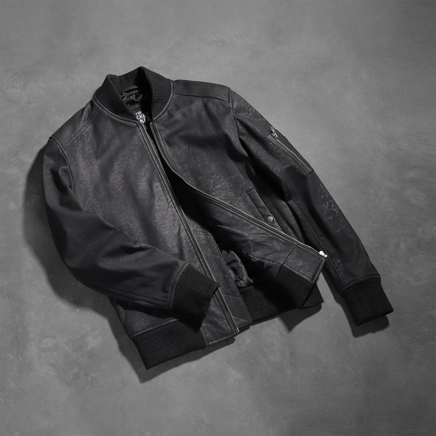 Bomia Ma-1 Distressed Black Leather Bomber Jacket