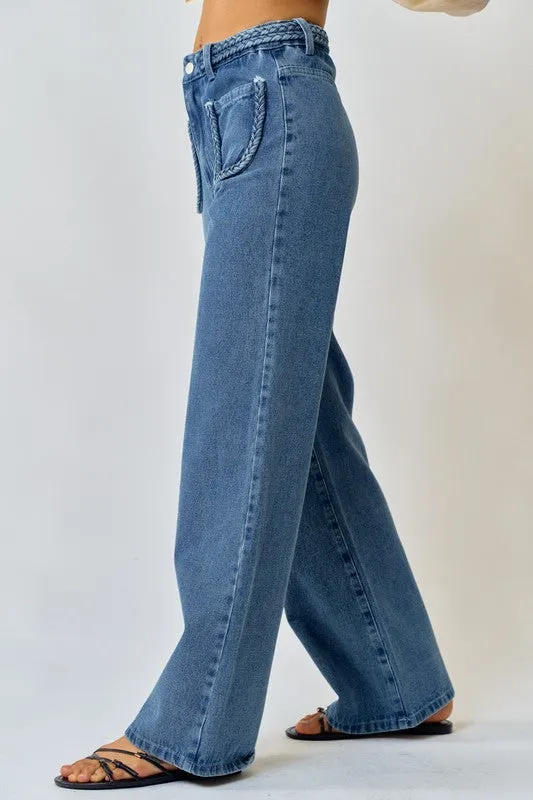 Braided Wide Leg Jeans