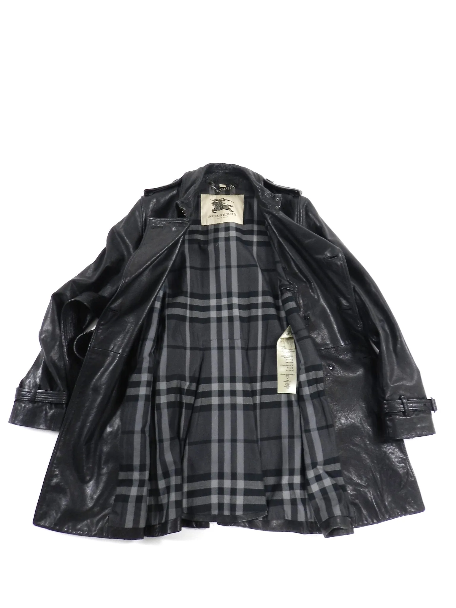 Burberry Black Lambskin Leather Trench Coat - S