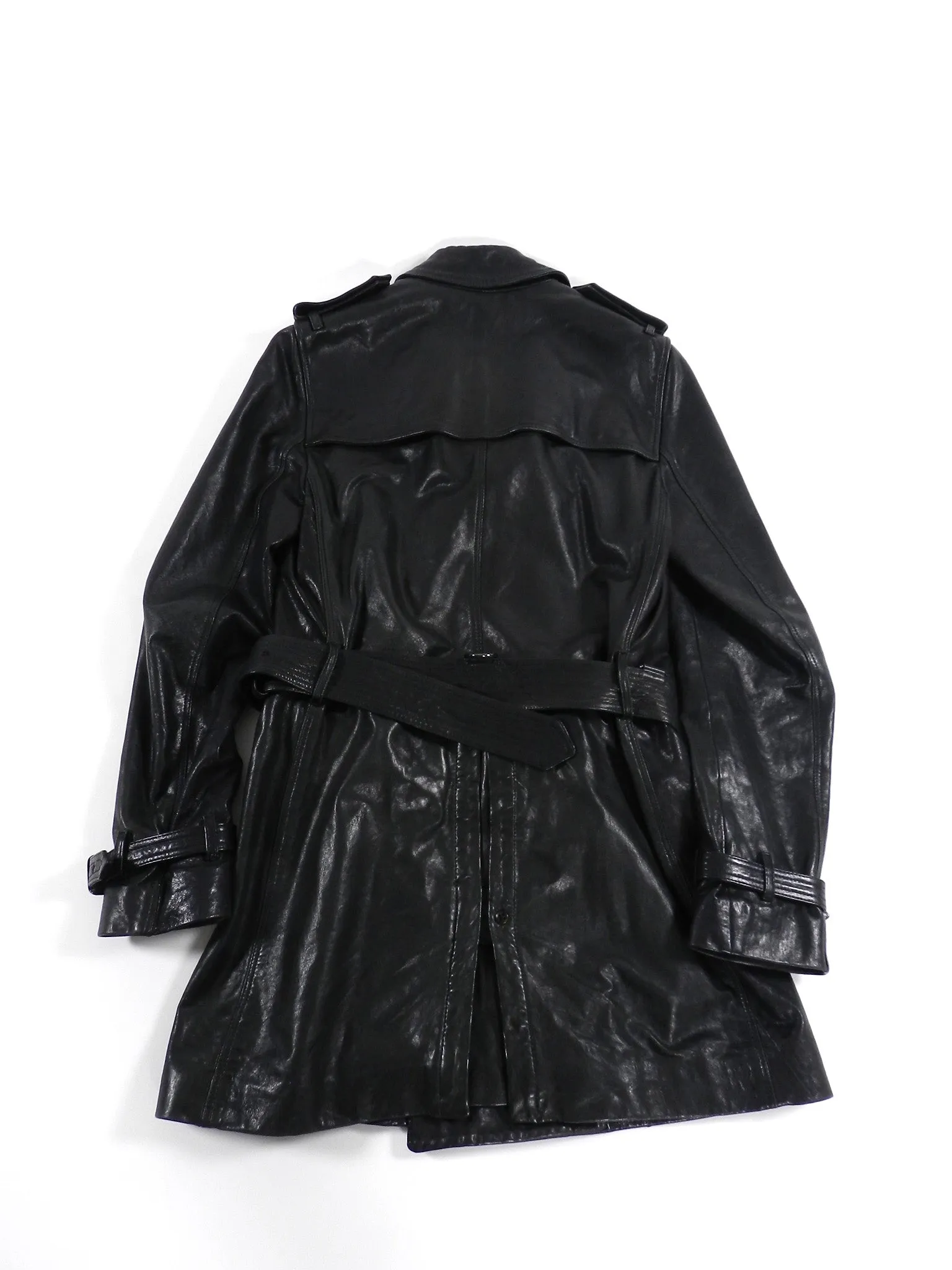 Burberry Black Lambskin Leather Trench Coat - S