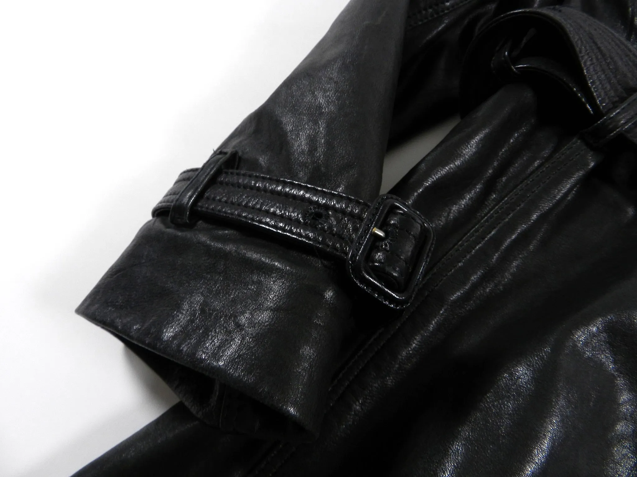 Burberry Black Lambskin Leather Trench Coat - S