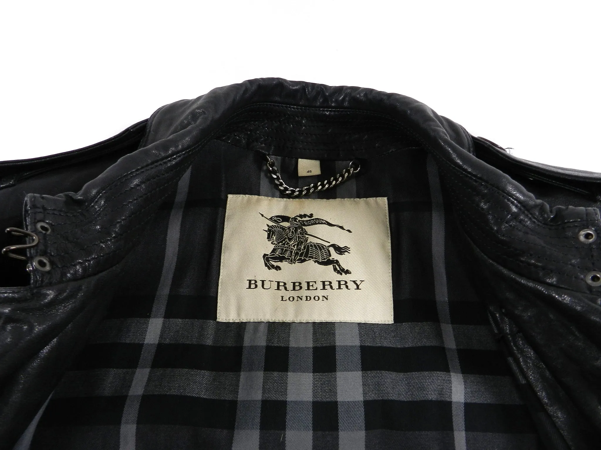 Burberry Black Lambskin Leather Trench Coat - S