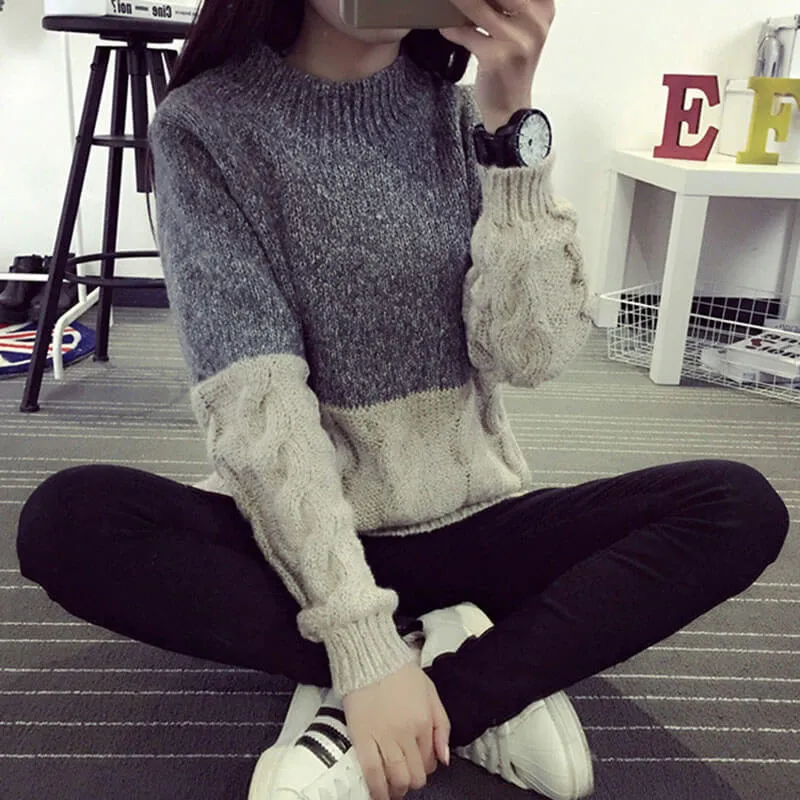 Cable Knit Colorblock Chunky Sweater 