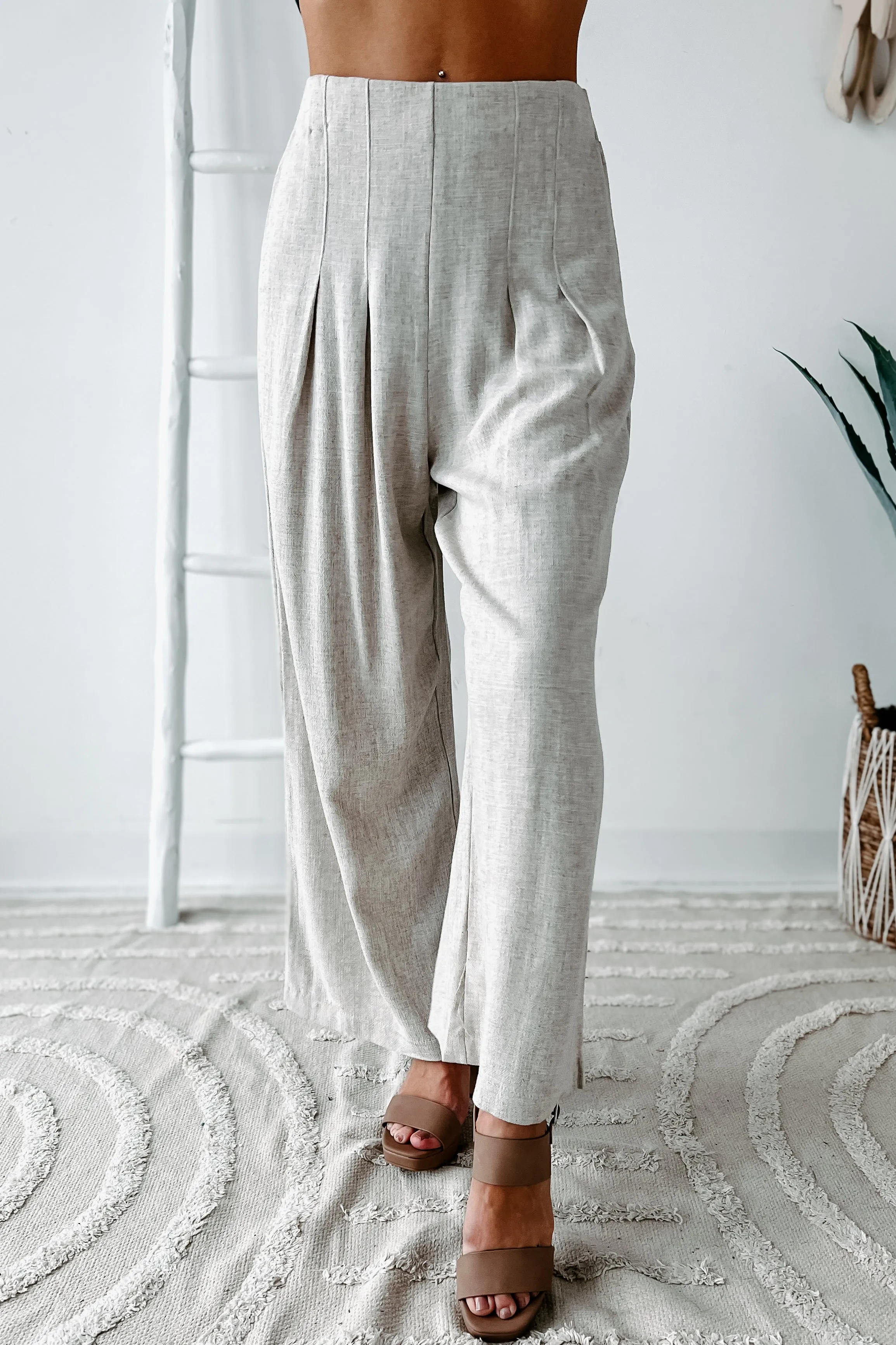 Can't Be Tempted High Waisted Cropped Linen Pants (Oatmeal)