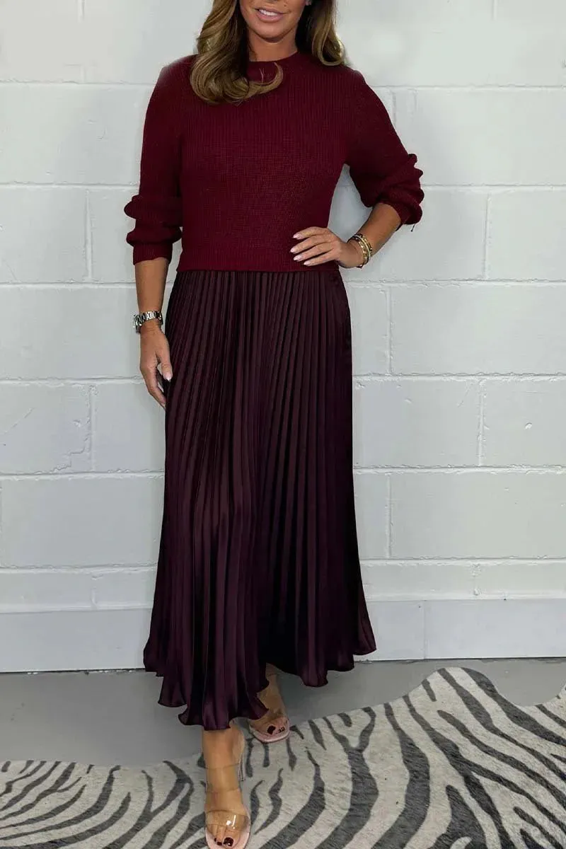 Chic Charlotte Pleated Skirt Jumper Set - Elegant Midi Dress for Effortless Style