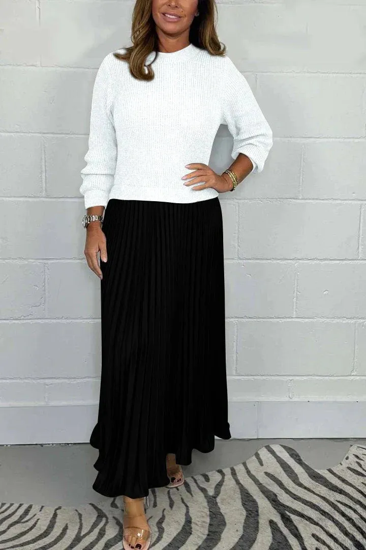 Chic Charlotte Pleated Skirt Jumper Set - Elegant Midi Dress for Effortless Style