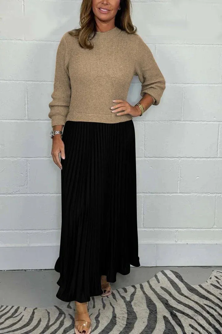 Chic Charlotte Pleated Skirt Jumper Set - Elegant Midi Dress for Effortless Style