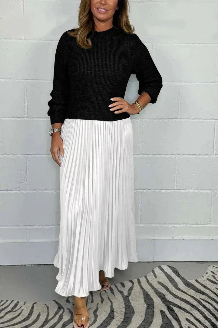 Chic Charlotte Pleated Skirt Jumper Set - Elegant Midi Dress for Effortless Style