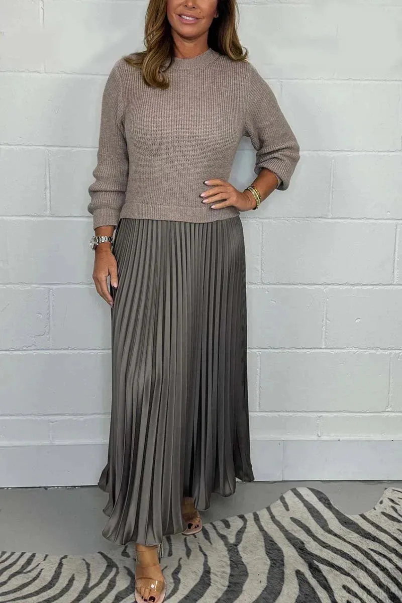 Chic Charlotte Pleated Skirt Jumper Set - Elegant Midi Dress for Effortless Style