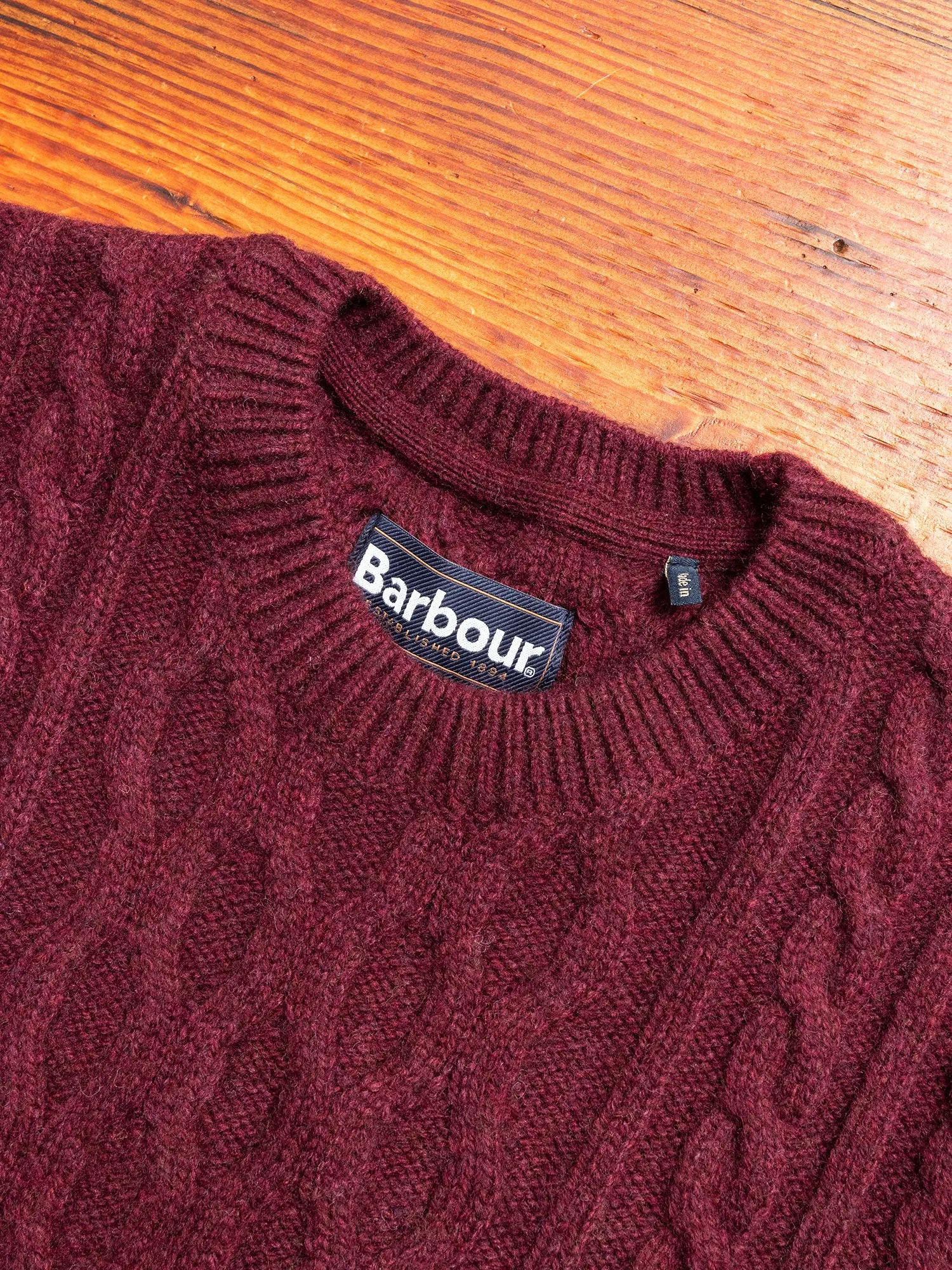 Chunky Cable Crew Sweater in Merlot