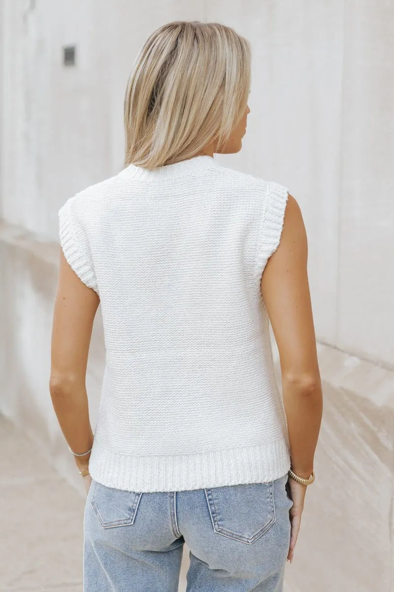 Chunky Cable Knit Sweater Vest - Cream - DOORBUSTER