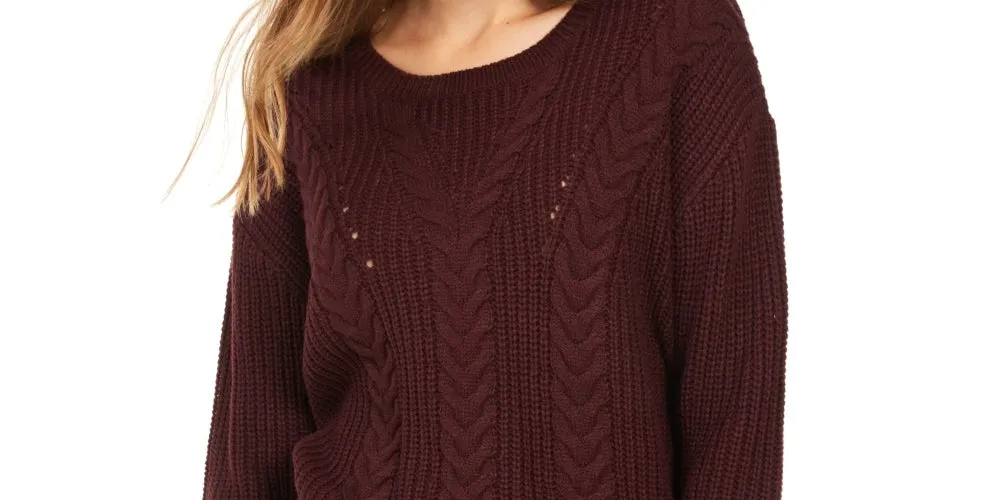 Crave Fame Women's Lace Up Back Cable Sweater Wine Size X-Small