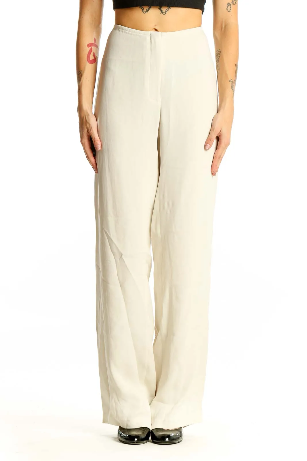 Cream Wide-Leg Flowy Pants