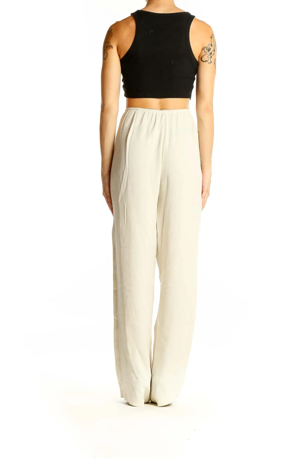 Cream Wide-Leg Flowy Pants