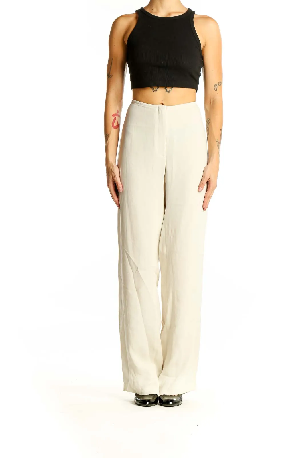 Cream Wide-Leg Flowy Pants