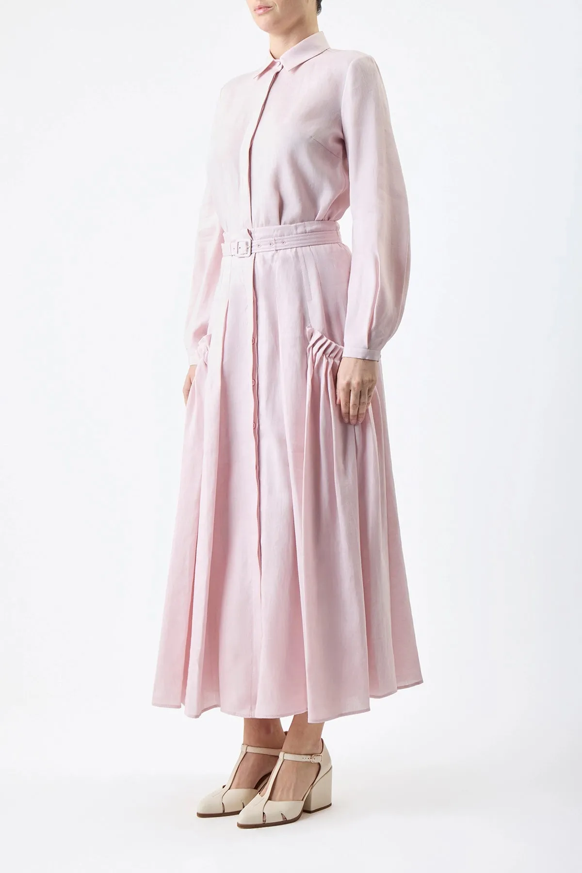 Cyrielle Pleated Midi Skirt in Blush Aloe Linen