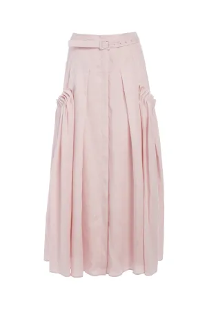 Cyrielle Pleated Midi Skirt in Blush Aloe Linen