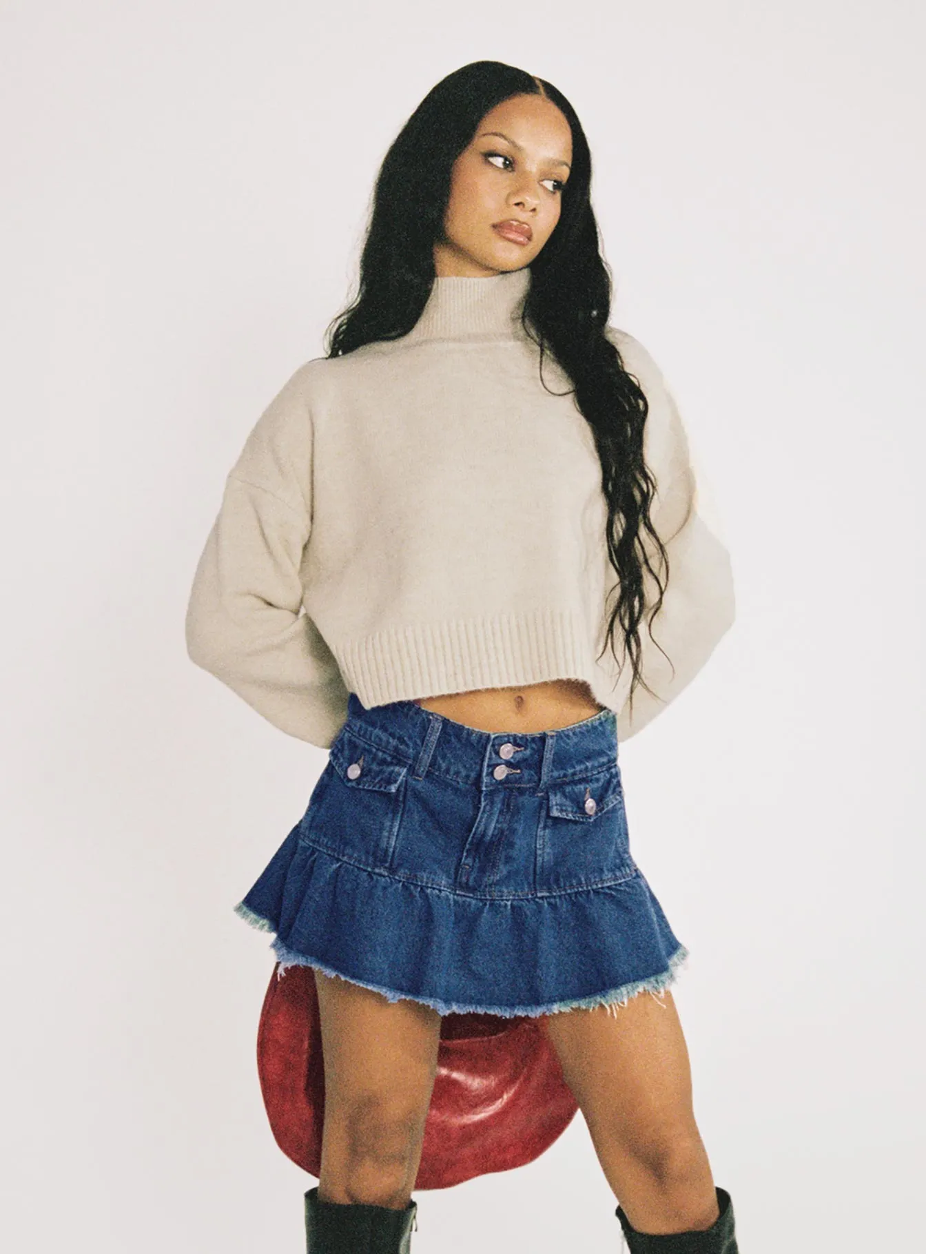 Dapperton Denim Mini Skirt Mid Blue